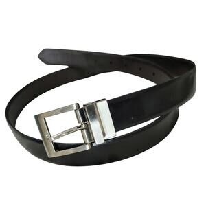 Leather Black Reversible Belt Brown Black Square Silver Buckle Size Large